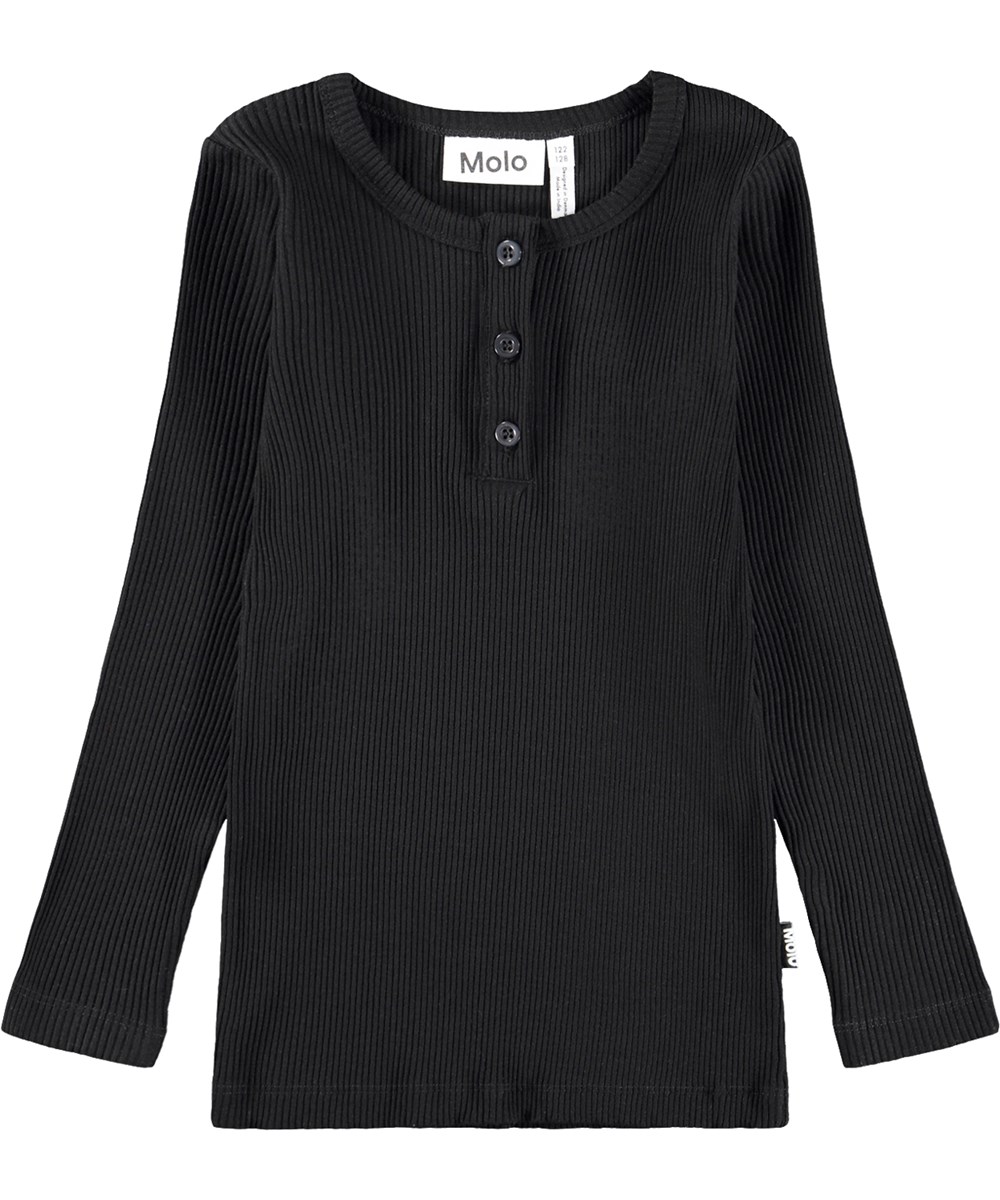 Rubertha - Black - Black long-sleeved top for children made of soft viscose rib 
