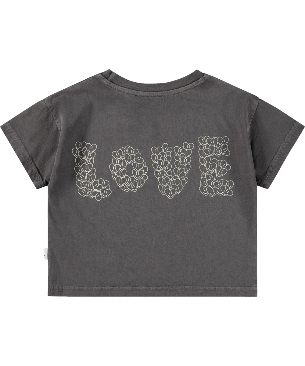 Runi - Raven - Grey crop T-shirt for children made of organic cotton