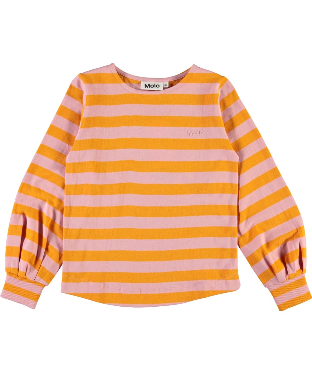 Rylee - Citrus Stripe - Rose and orange striped organic top