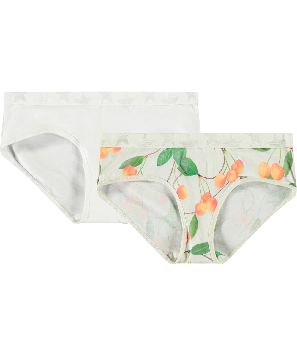 Jana 2-Pack - Cherries White - 2-pack of underpants for children in soft organic cotton.