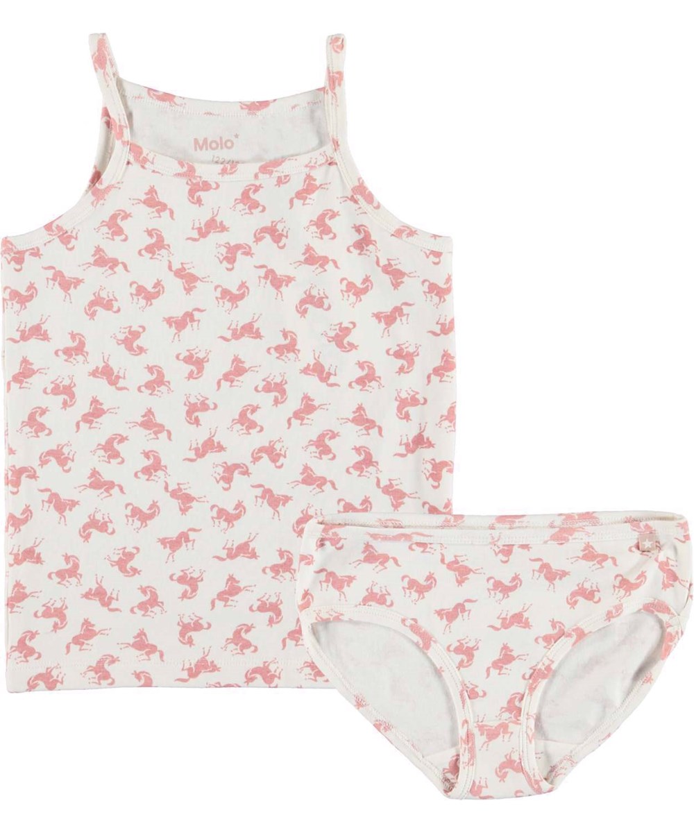 Janice Set - Mini Horse Rose - Organic underwear set in white with rose horses 
