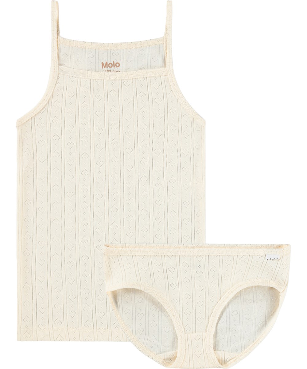 Janice Set - Pearled Ivory - Off-white set of underwear for children made of organic cotton with narrow straps 