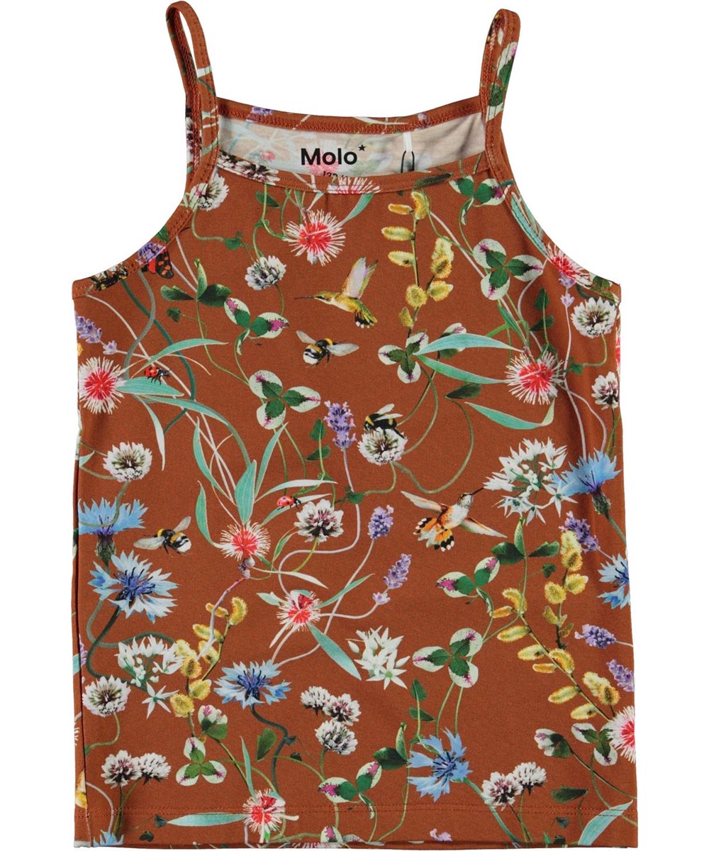 Janice - Wildflowers - Brown organic vest with floral print