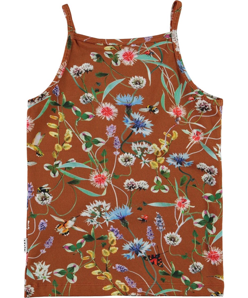 Janice - Wildflowers - Brown organic vest with floral print