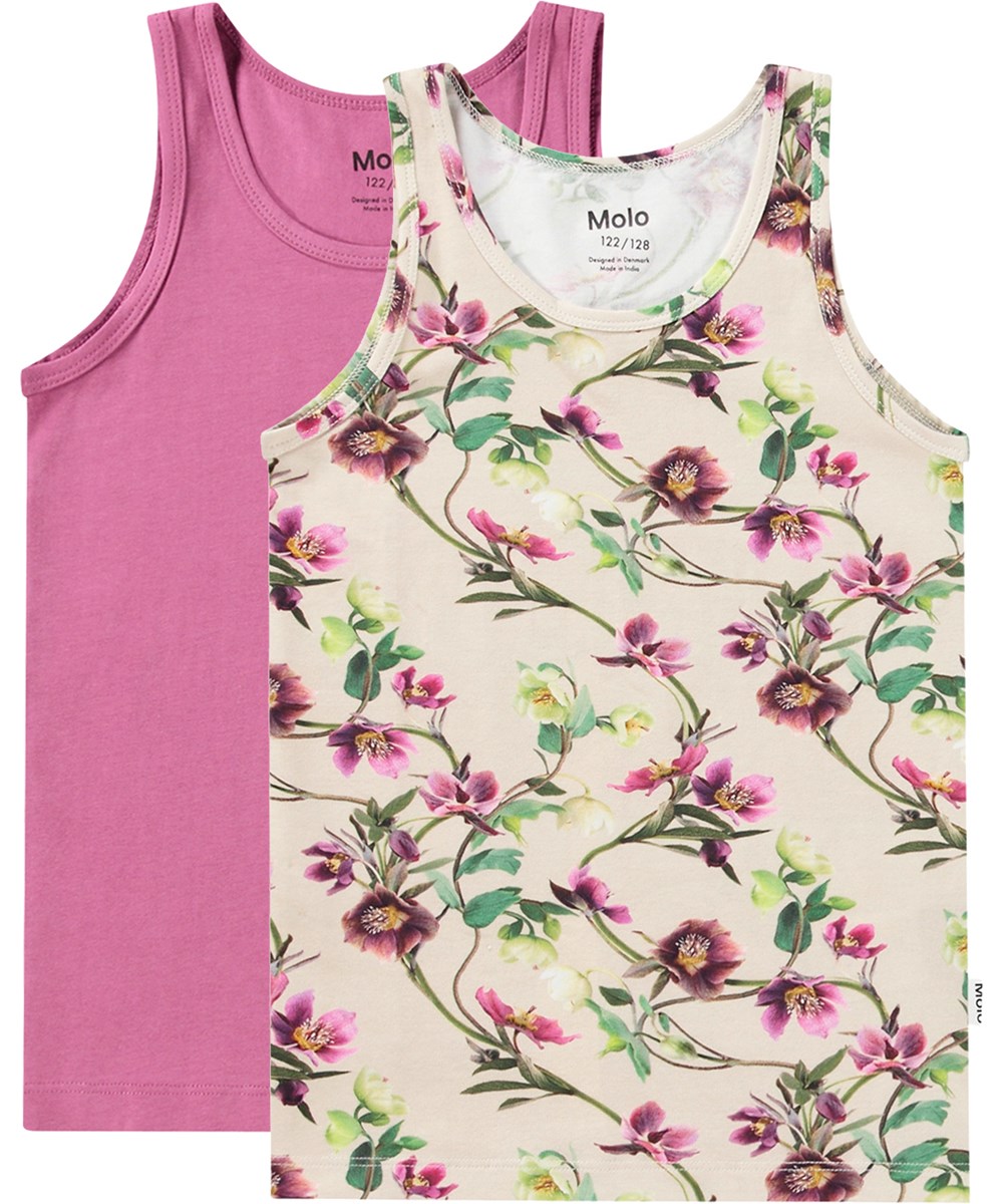 Jeanie 2-Pack - Hellebore Rose - 2-pack vests in organic cotton with flower print.