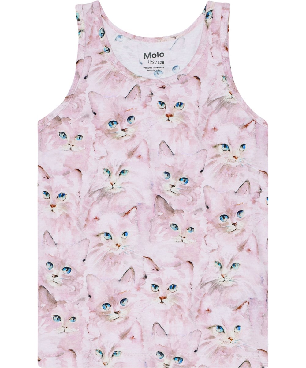 Jeanie 2-Pack - Kitten Lavender - 2-pack vests in organic cotton with cat print.