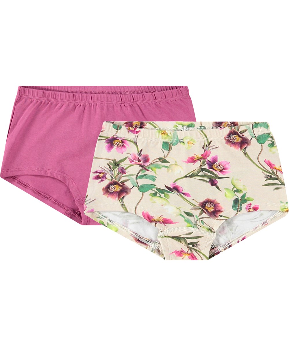 Jemma 2-Pack - Hellebore Rose - 2-pack briefs in organic cotton with flower print.