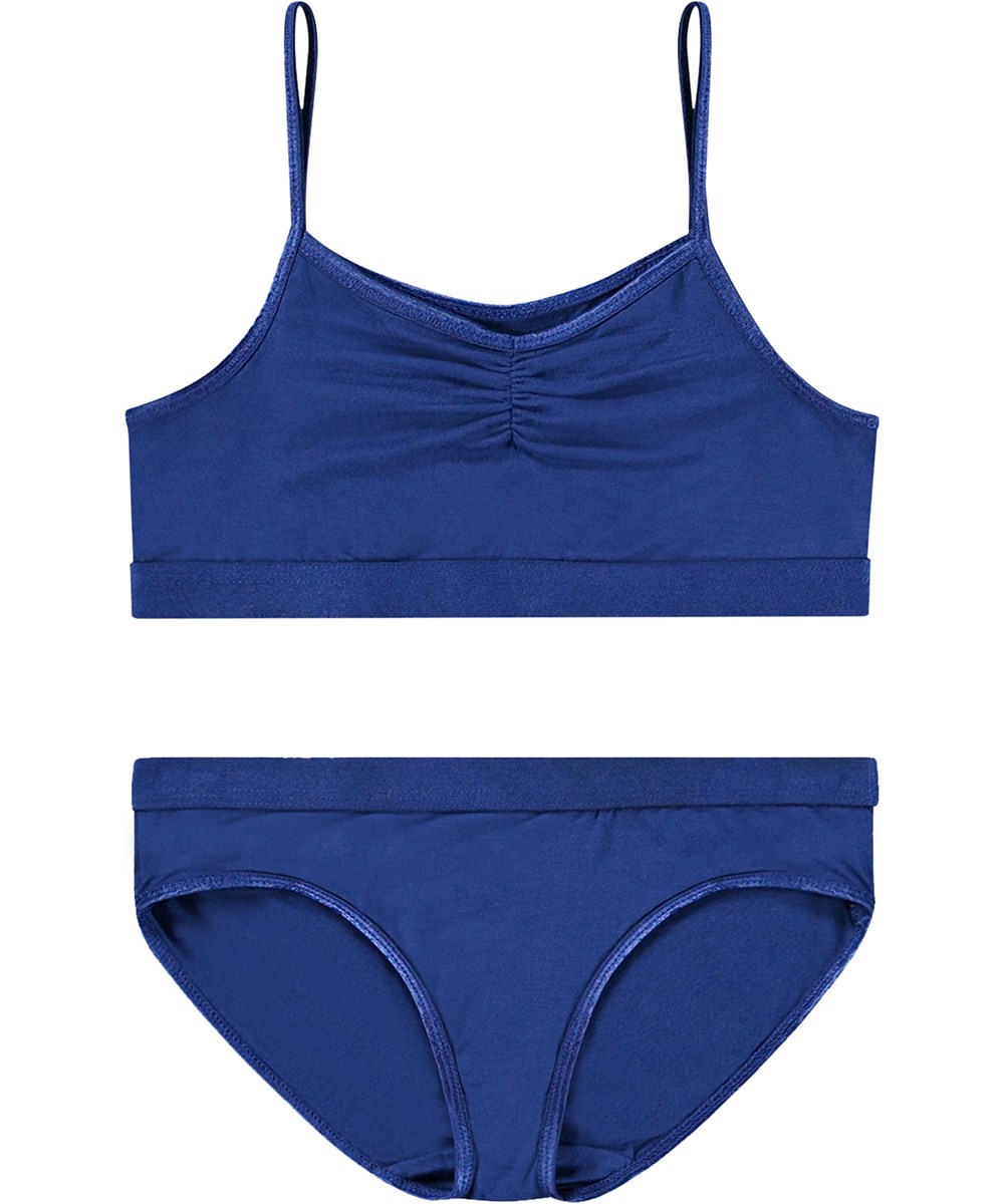 Jinny Set - Vibrant Blue - Navy stretchy underwear with thin elastic straps and gathered seam.