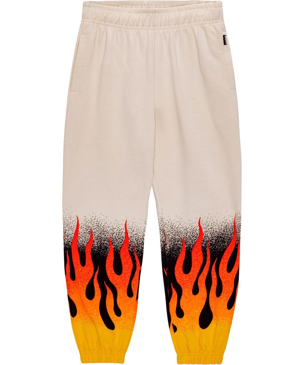 Adan - On Fire - Beige biologische joggingbroek met vlammenprint