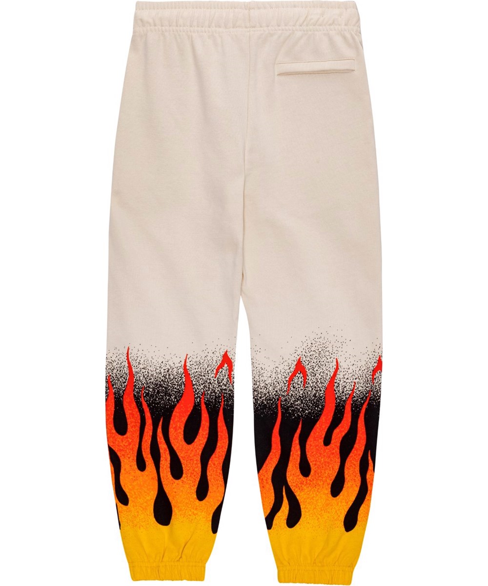 Adan - On Fire - Beige biologische joggingbroek met vlammenprint