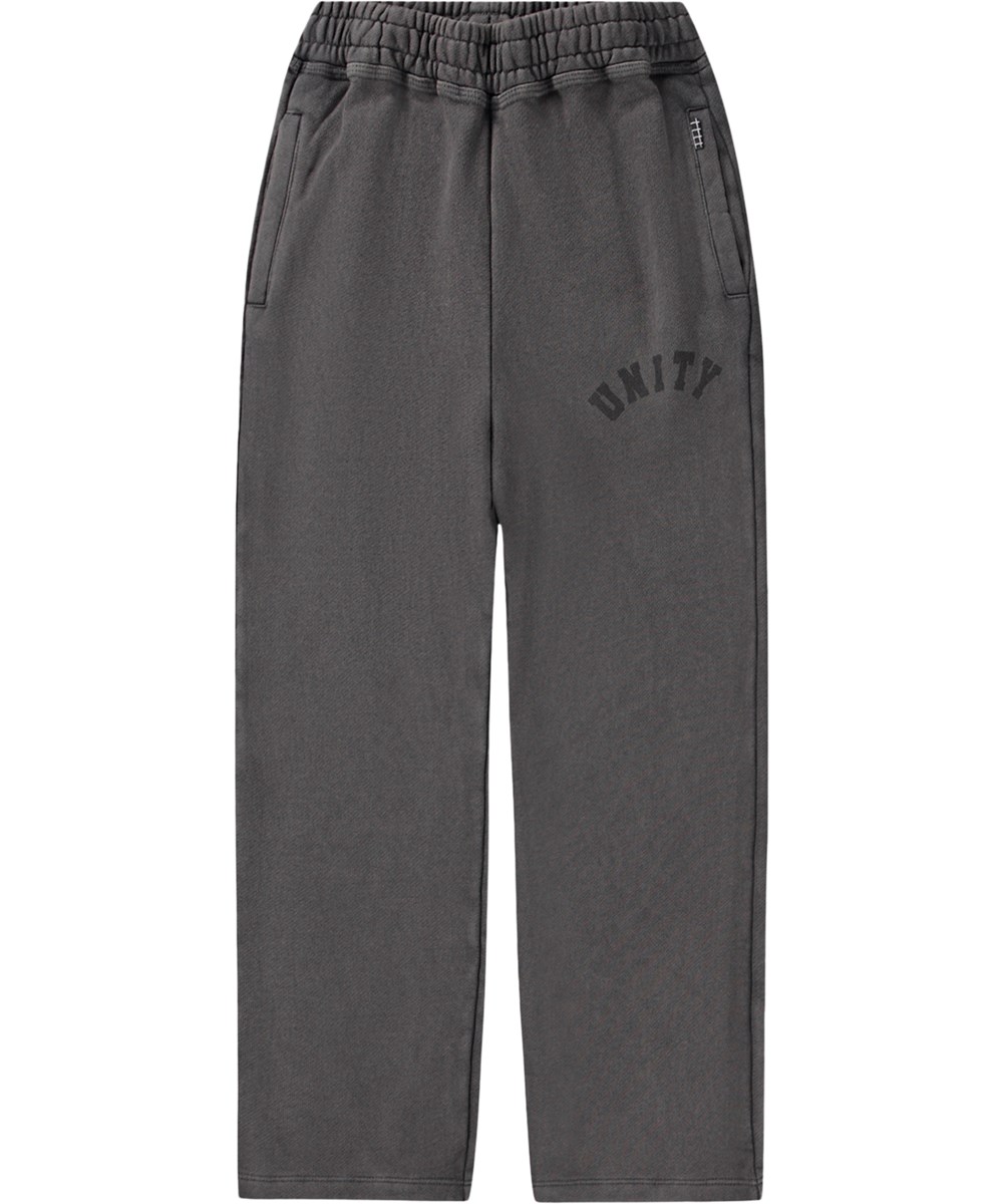 Adri - Raven - Grijze kinderjoggingbroek met een print gemaakt van biologisch katoen.