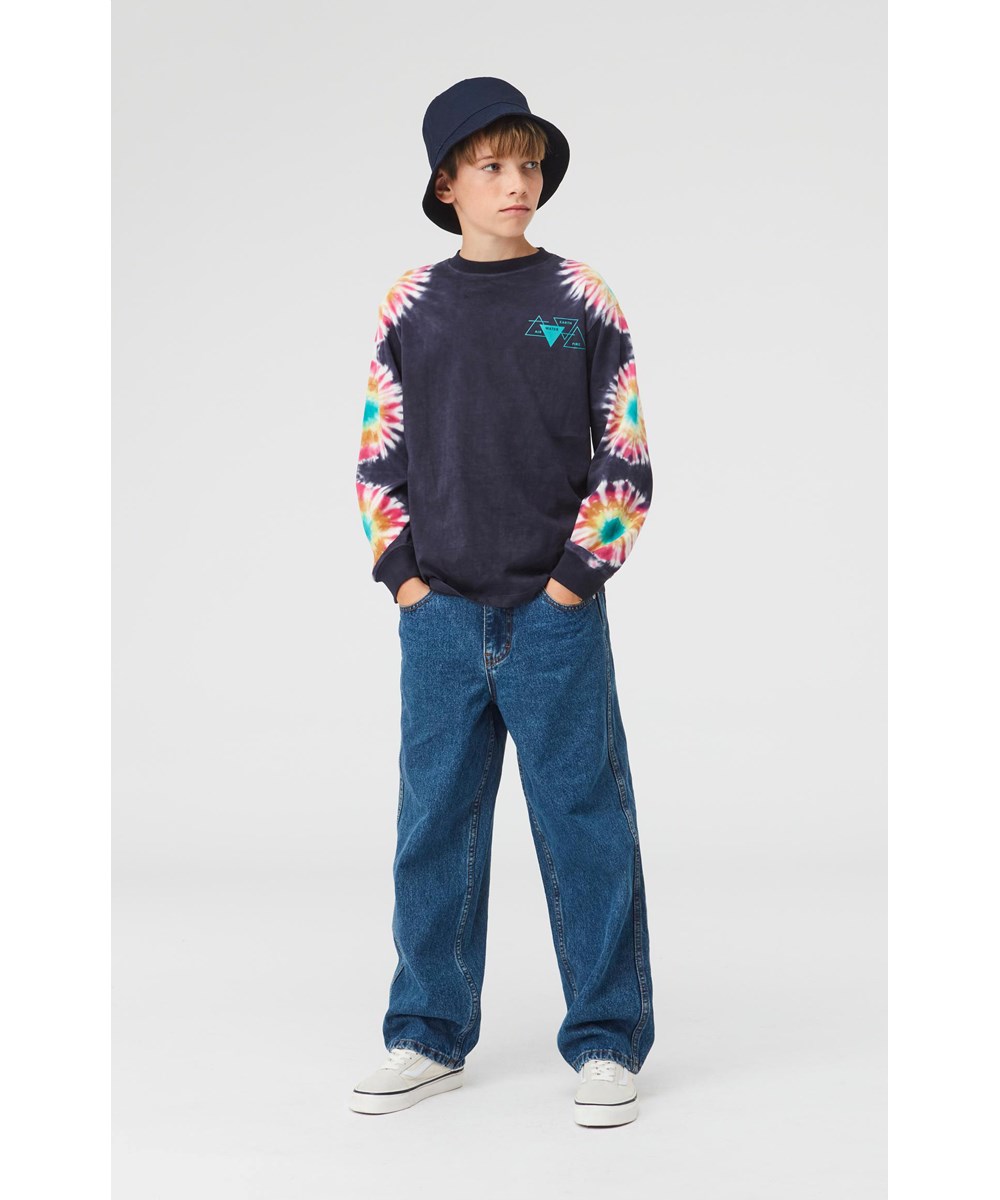 Aiden - Stone Blue - Wijde blauwe skate jeans 