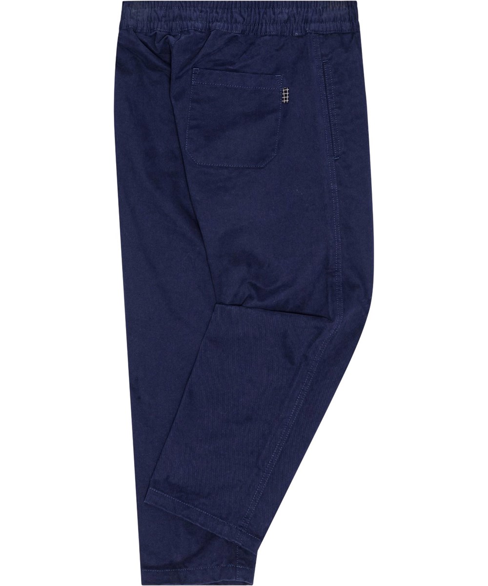 Amor - Oceanic - Donkerblauwe katoenen broek met elastische tailleband en zakken.
