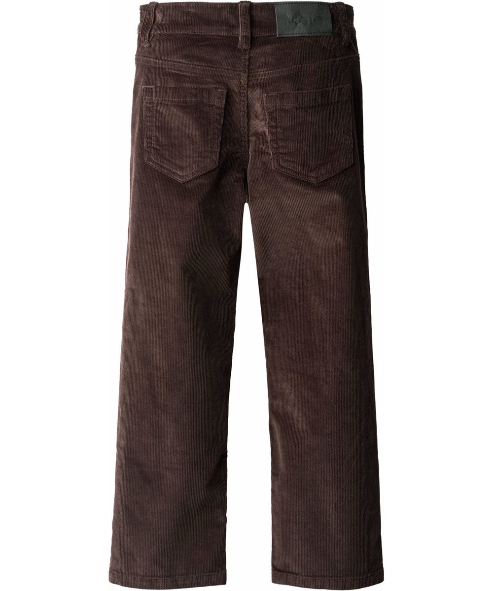 Andy - Dark Cocoa - Donkerbruine kinderbroek gemaakt van geribbeld ribfluweel met zakken en achterzakken.