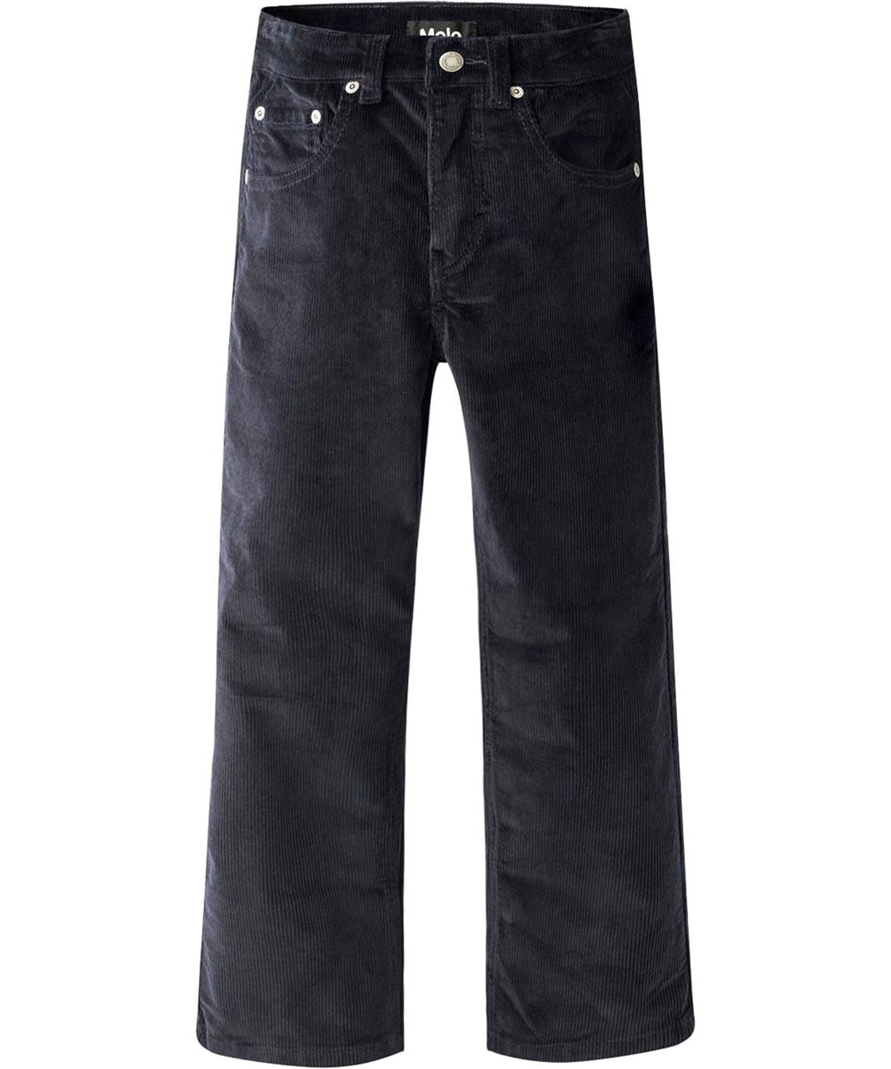 Andy - Galaxy Blue - Donkerblauwe kinderbroek van geribbeld fluweel met zakken en achterzakken.