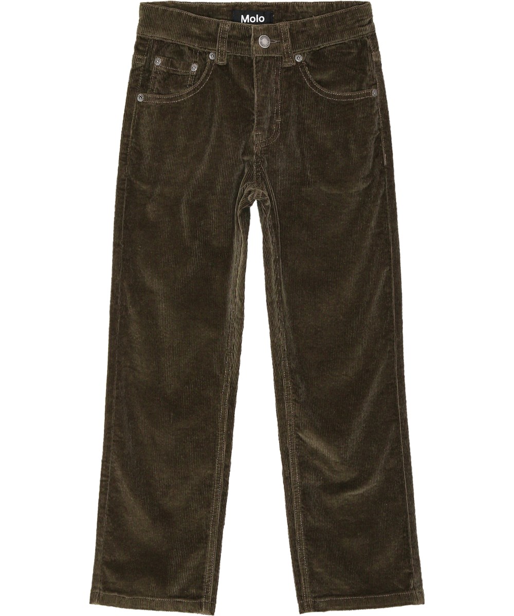 Andy - Growth - Legergroene geribbelde fluwelen broek met stretch en normale pasvorm.