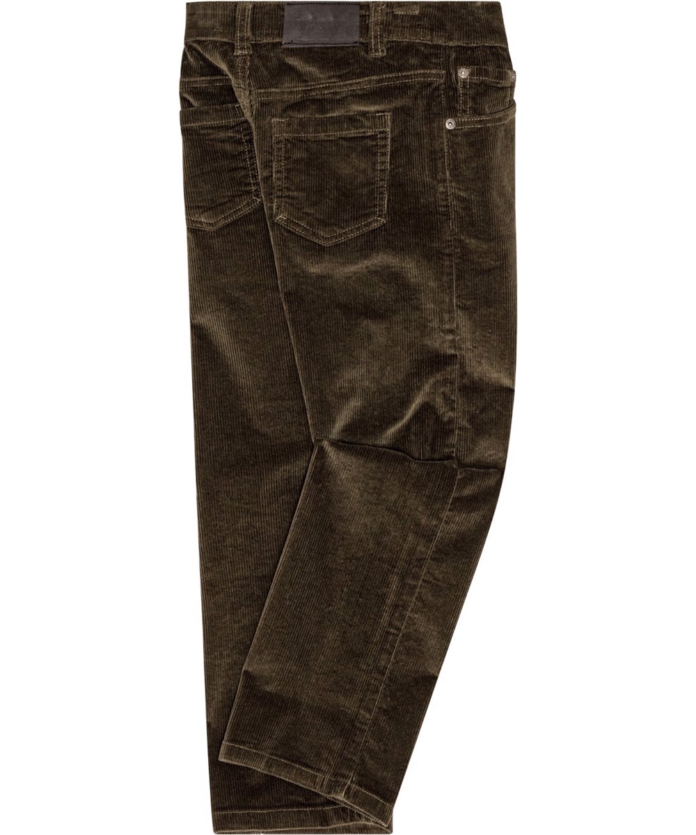 Andy - Growth - Legergroene geribbelde fluwelen broek met stretch en normale pasvorm.