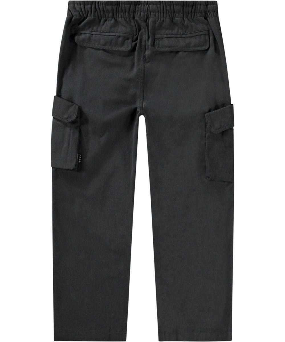Argo - Space Grey - Donkergrijze cargobroek van biologisch katoen met elastische taille en zakken.
