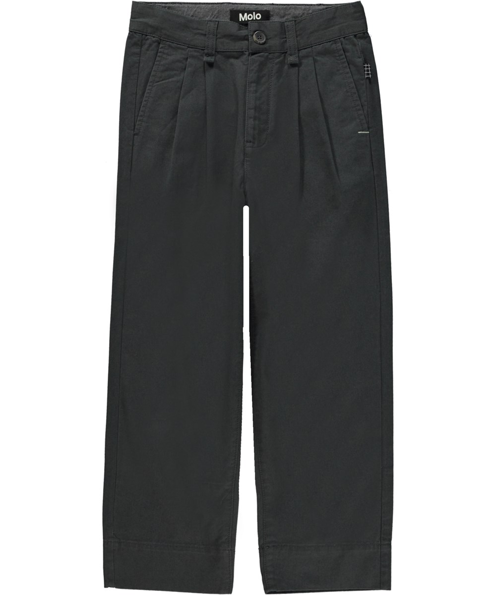 Ari - Space Grey - Donkergrijze ruimvallende katoenen broek