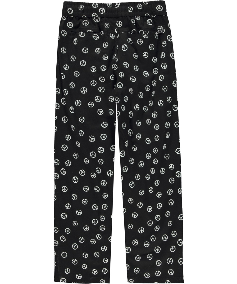 Aster - Peace All Over - Zwarte biologische broek met peace