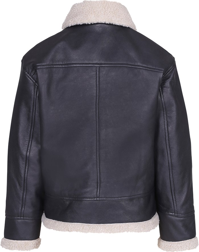 Huugo - Black - Zwart leren jas met teddystof