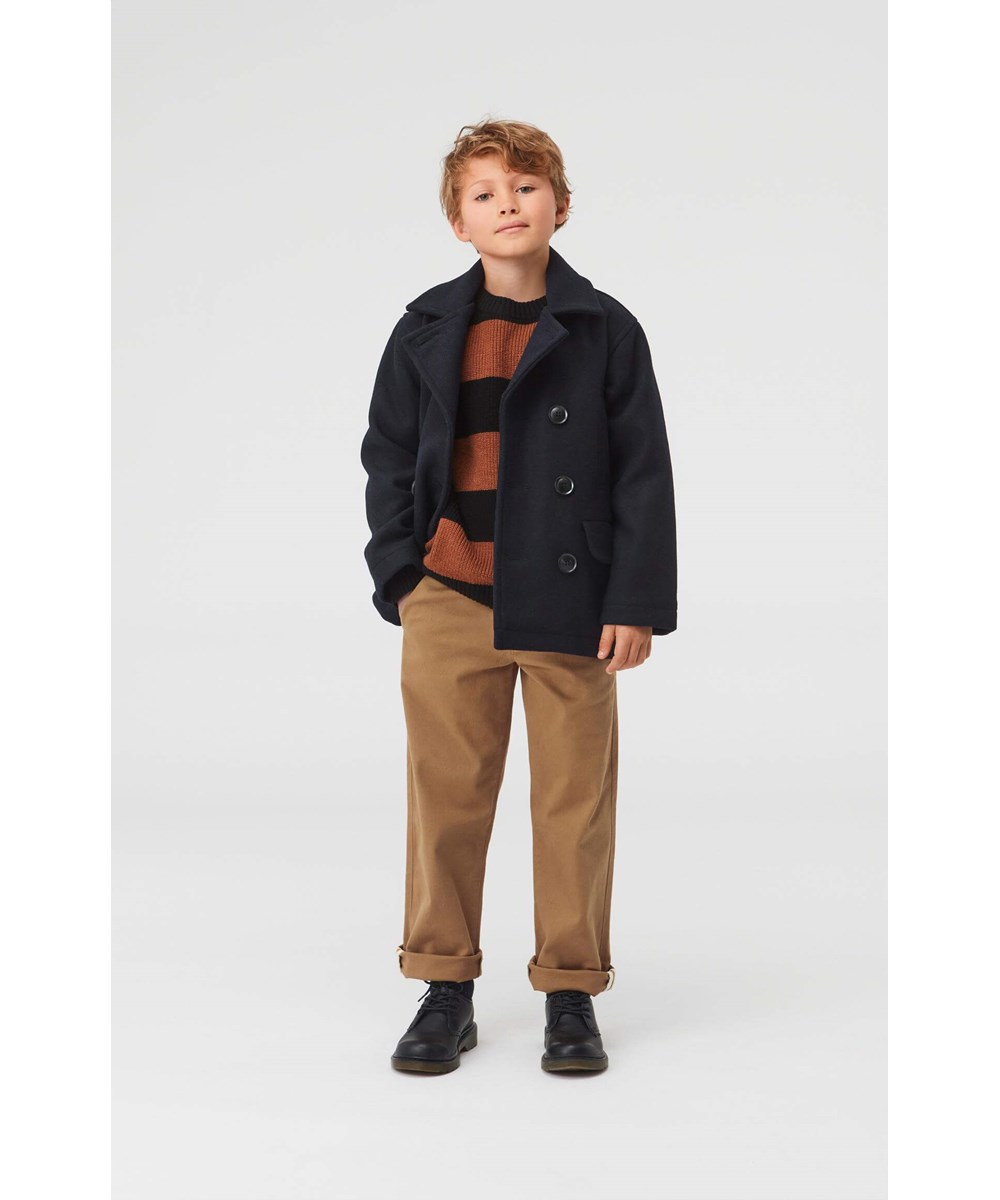 Horatio - Dark Navy - Donkerblauwe jas met knopen en revers