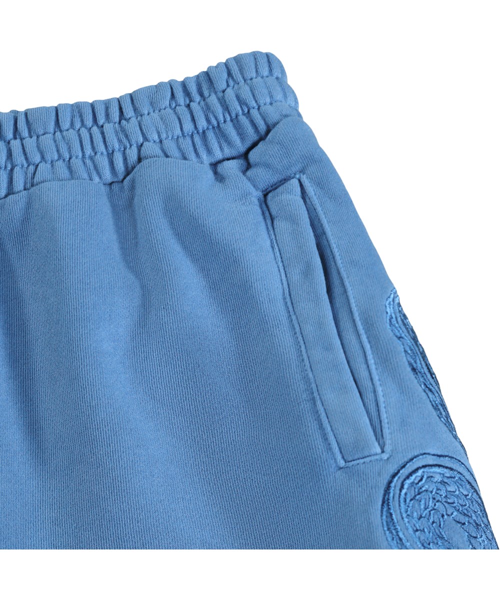 Ador - Swell Blue - Blauwe kindershorts met een geborduurde slang.gemaakt van biologisch katoenen jersey 