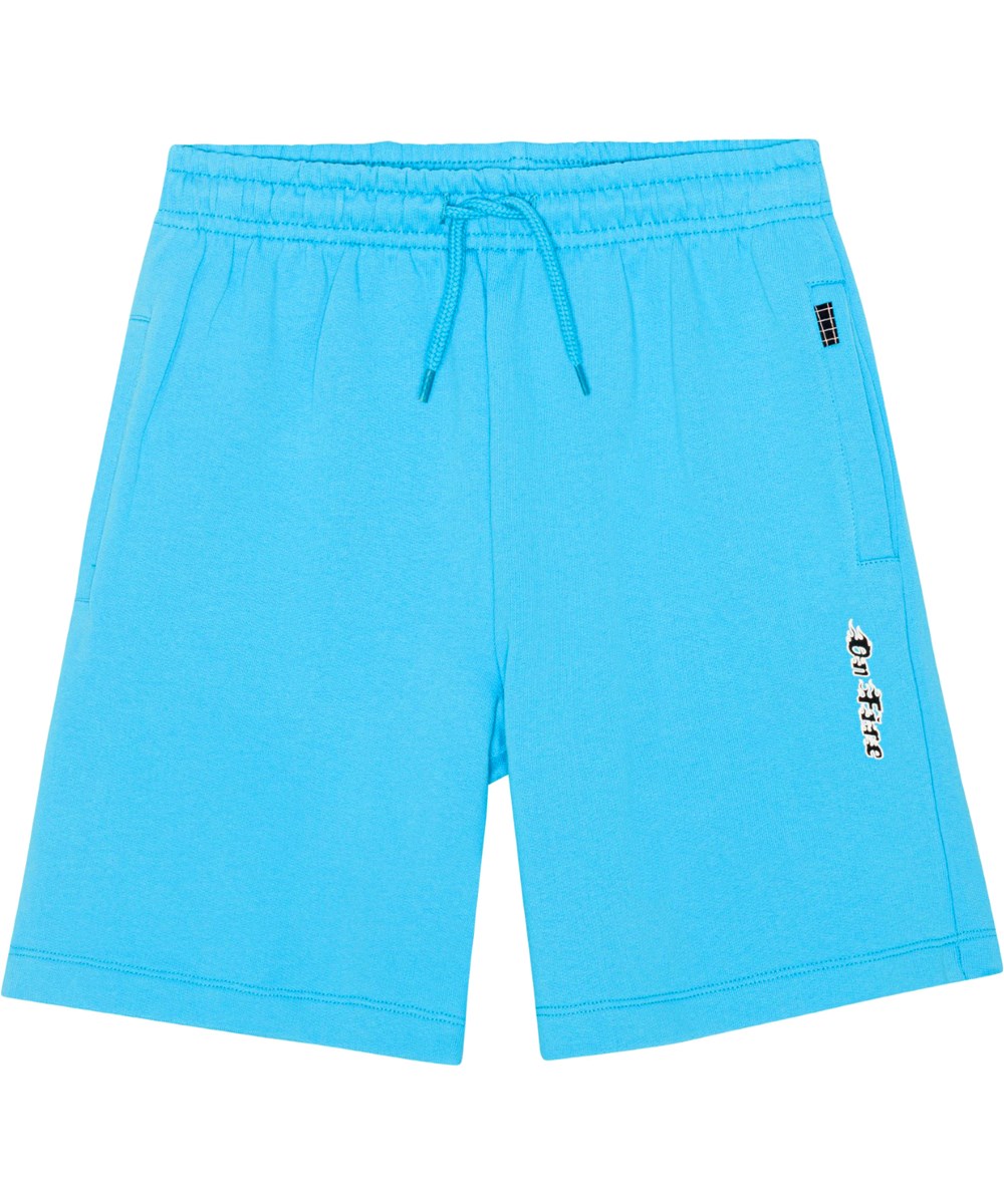 Adrian - Turquoise Blue - Turquoise biologische knielange short met vlammenprint