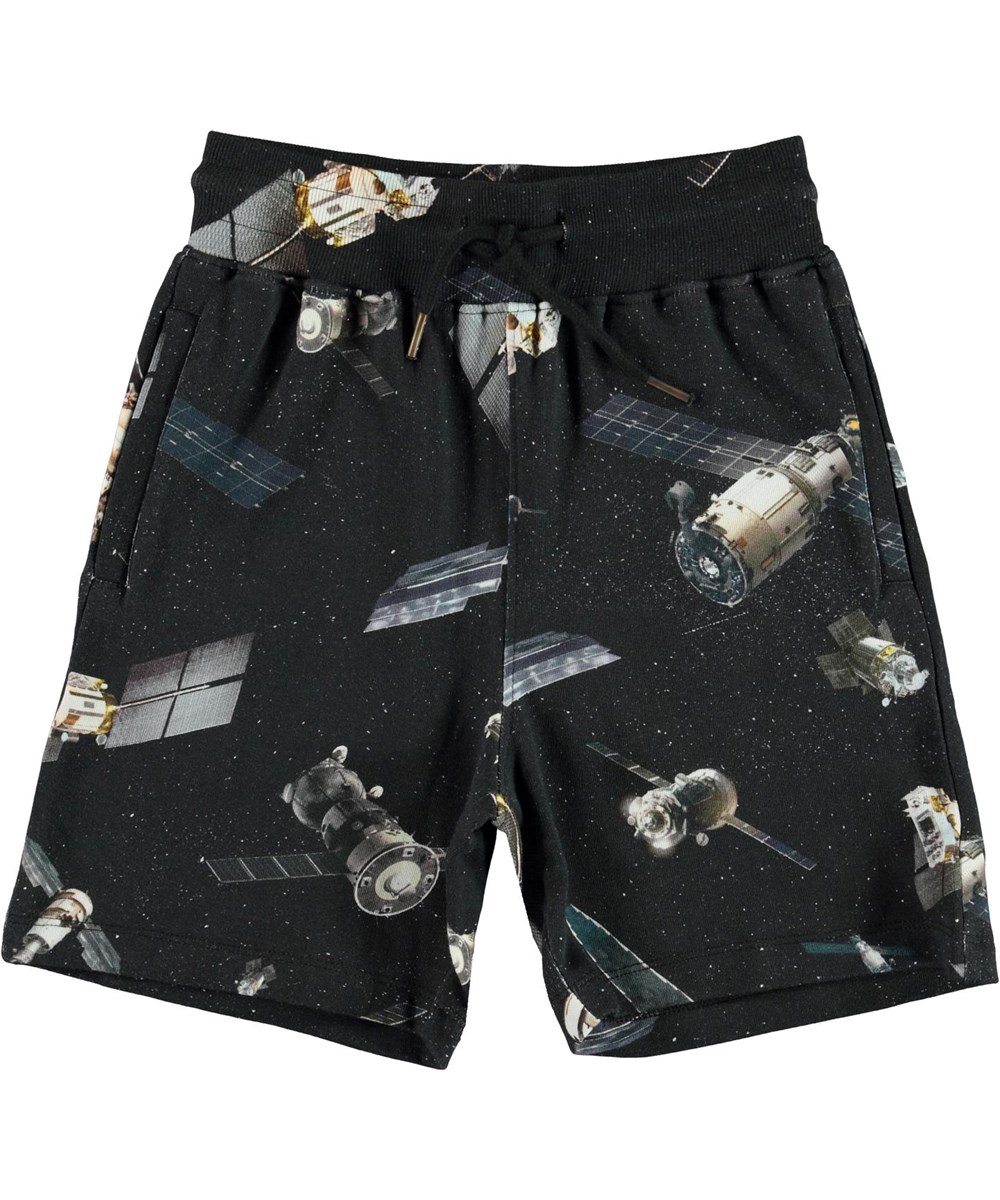 Alw - Space Satellite - Zwarte sweatshort met satelliet print