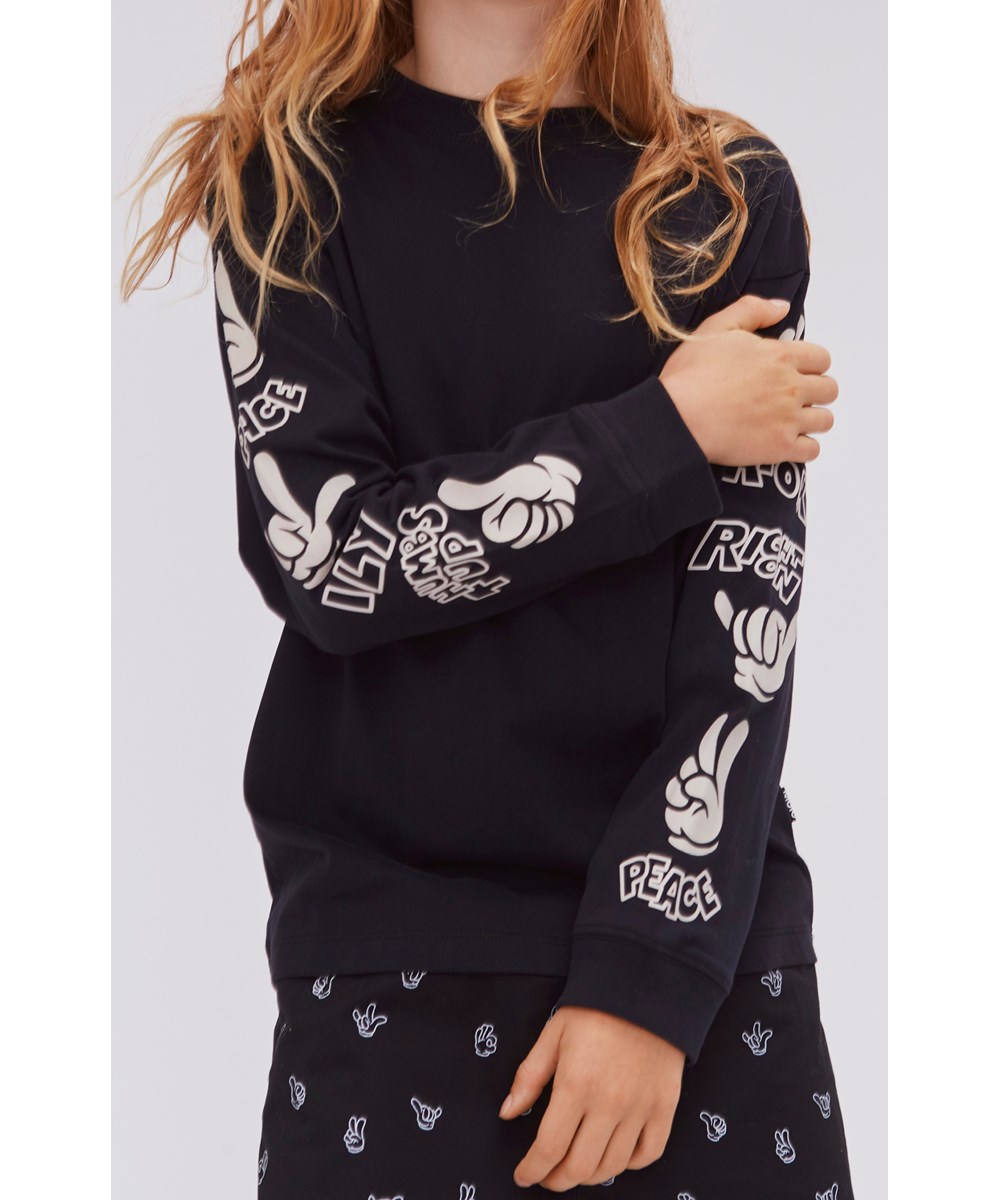 Avart - Friendly Hands - Zwarte short met een print van handsignalen