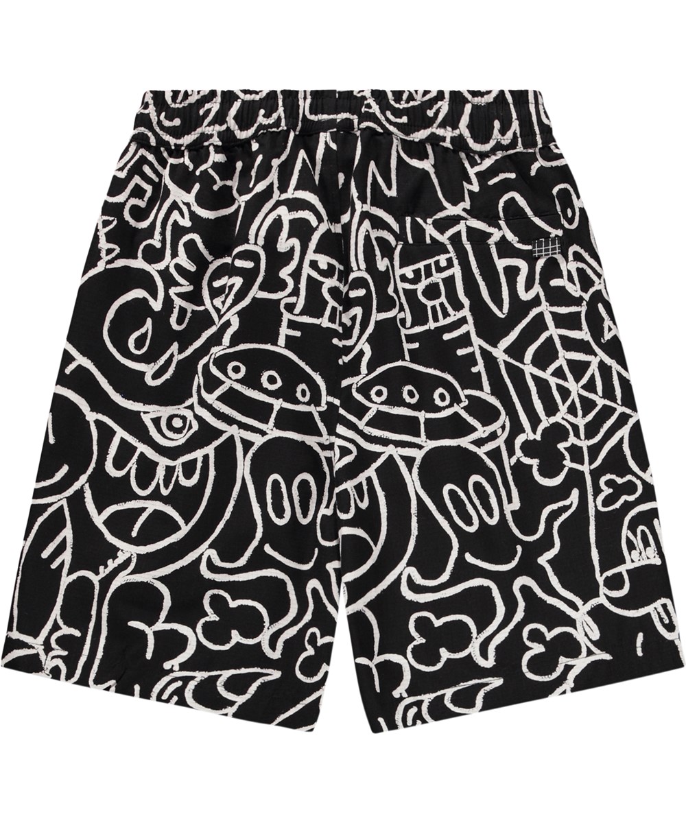 Avart - Net Doodle Dark - Zwarte knielange kindershorts gemaakt van biologisch katoen