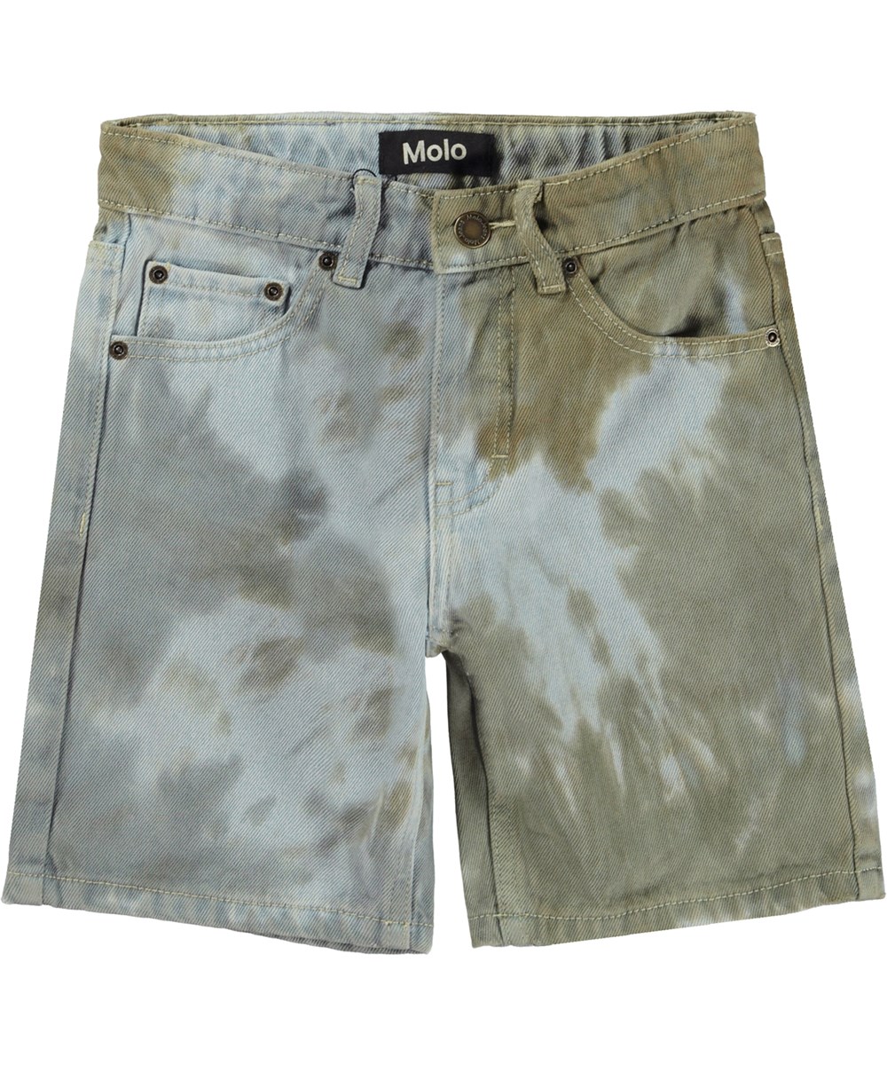 Avian - Tie Dye - Blauw en groene tie-dye korte spijkerbroek