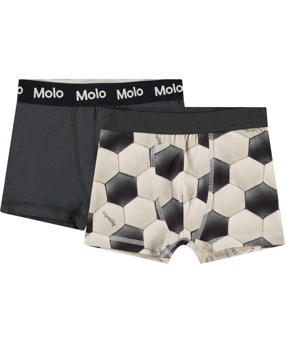 Justin 2-pack - Football Black - Duopak boxershorts voor kinderen van zacht bioloigsch katoen.