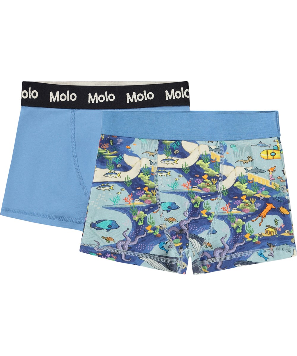 Justin 2-pack - Pixel Sea - Duopak blauwe kinderboxershorts gemaakt van biologisch katoen