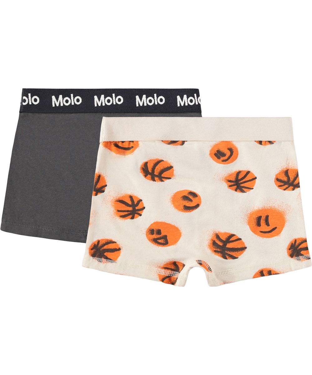 Justin 2-pack - Raven Basketballs - Duopak grijze en beige kinderboxershorts gemaakt van biologisch katoen