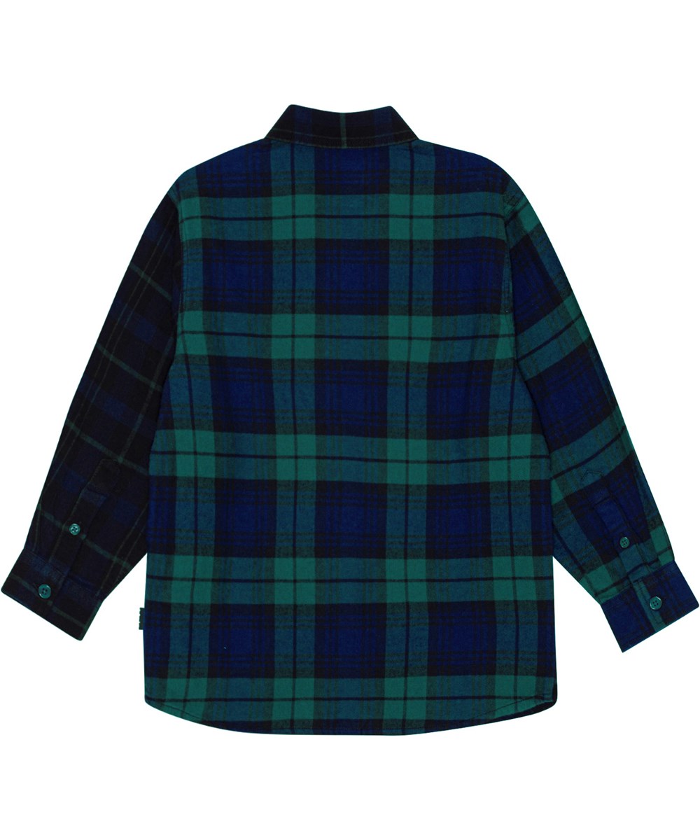 Remon - Dark Pine - Geruite blouse van biologisch katoen in groen, zwart en blauw.