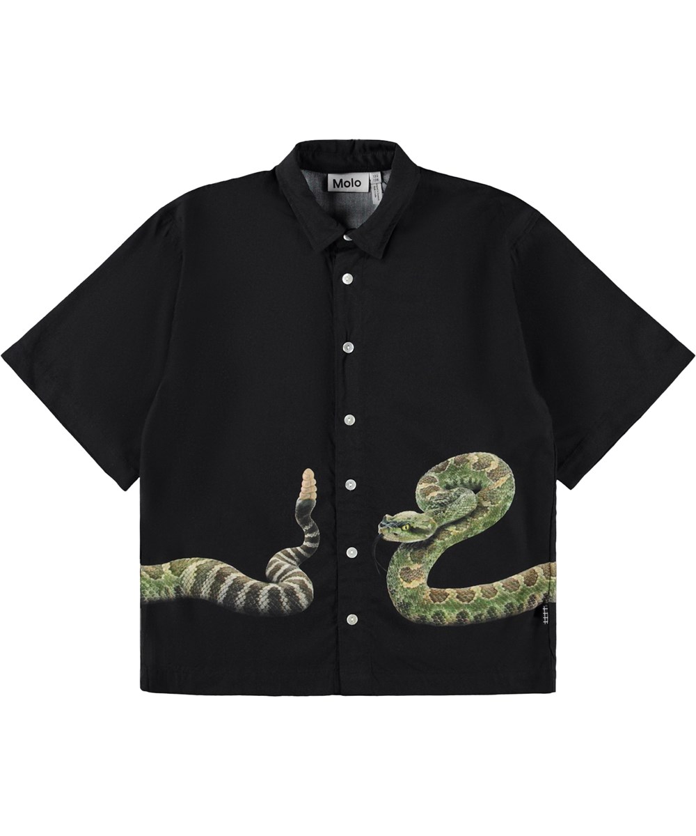 Richie - Green Rattle - Zwarte oversized kinderblouse 