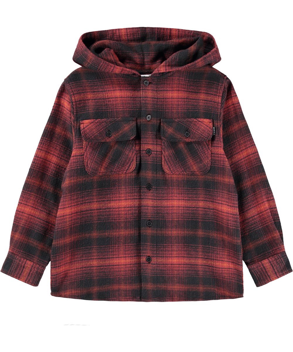 Rizz - Dark Red Check - Zwart en rood geruite kinderblouse gemaakt van katoen.