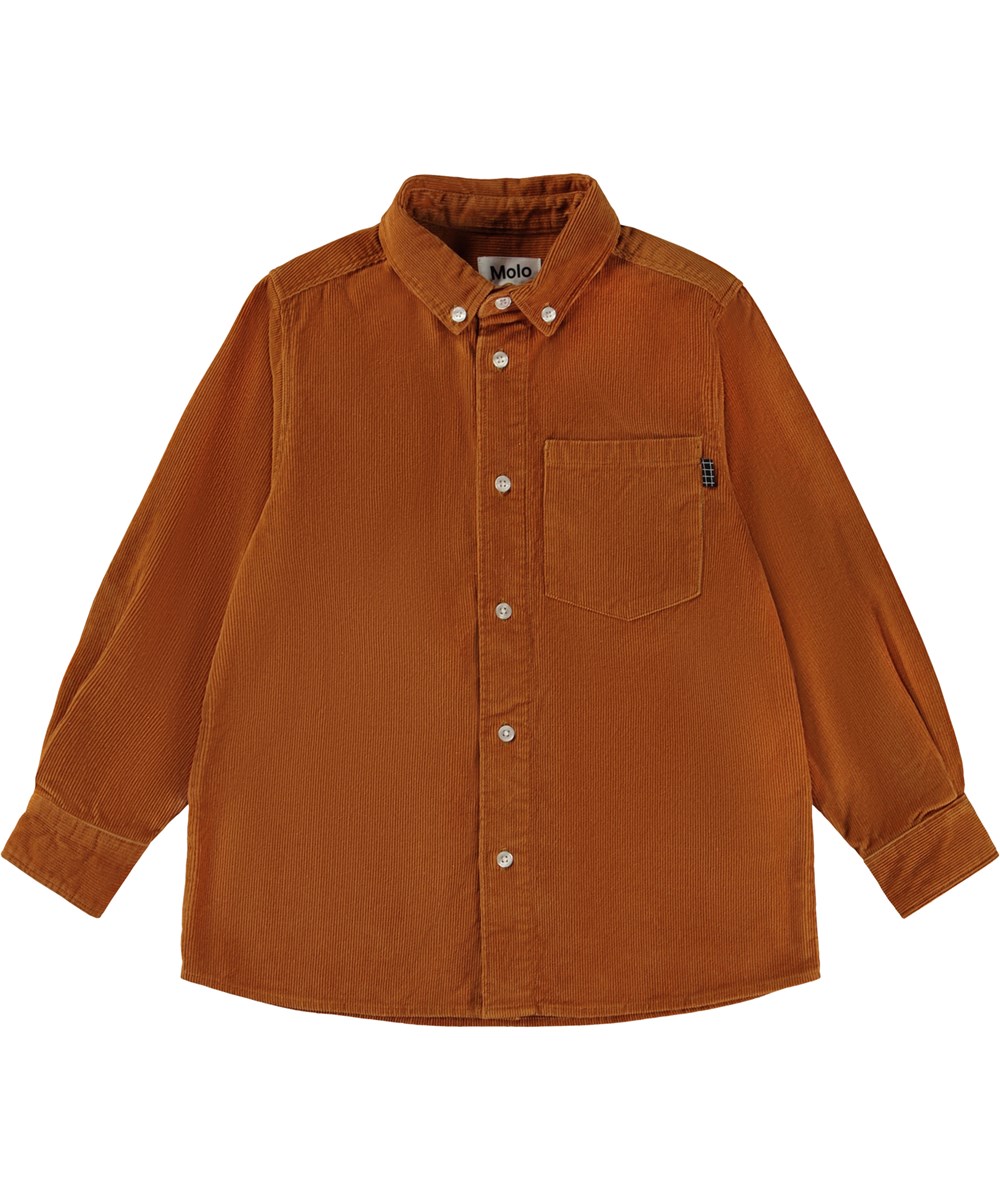 Rozz - Warm Stone - Oranje ribfluwelen corduroy overhemd