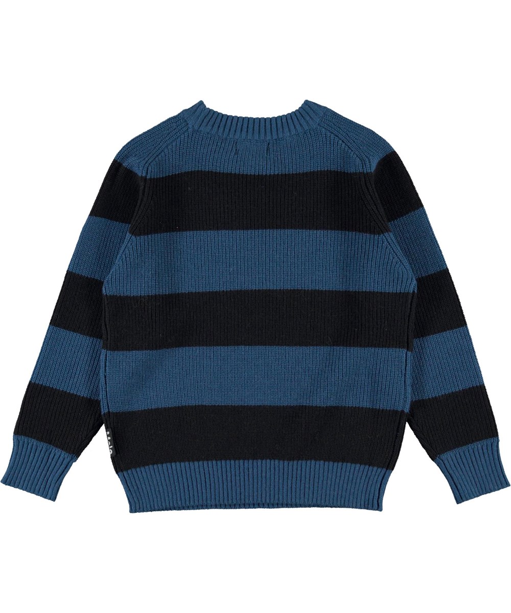 Bosse - Sea Stripe - Blauw en zwart gestreepte biologische gebreide trui
