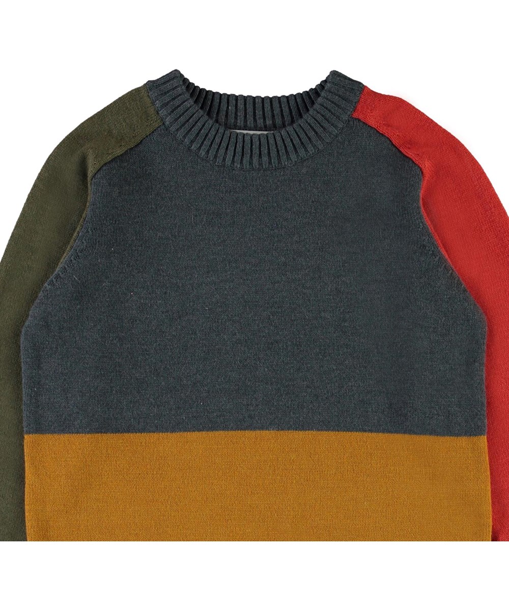 Buzz - 4 Colour - Rood, groen, geel en grijs gebreide trui