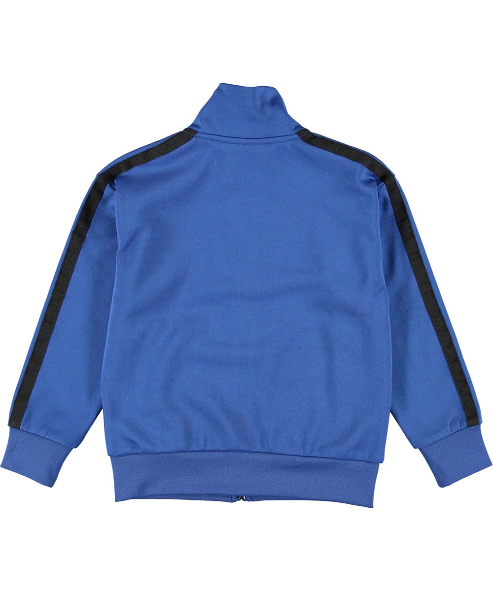 Maboo - True Blue - Blauwe sportieve jas met strepen.