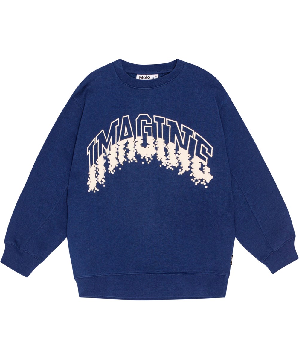 Magni - Oceanic - Donkerblauwe biologisch katoenen sweater met "Imagine" print.