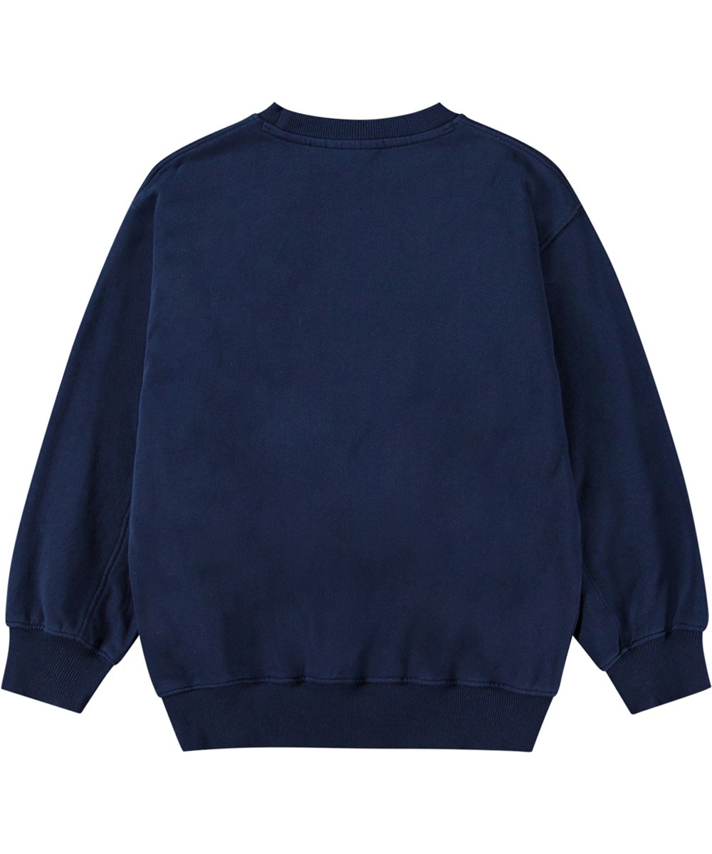 Magni - UFO Sighting - Donkerblauwe biologische katoenen sweater met UFO-print.