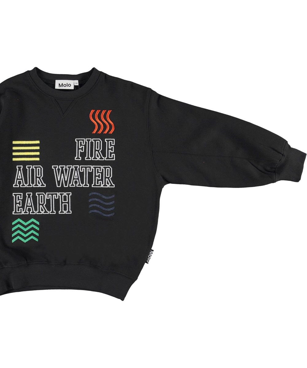 Magni - Black - Zwarte sweater met fire, air, water en earth