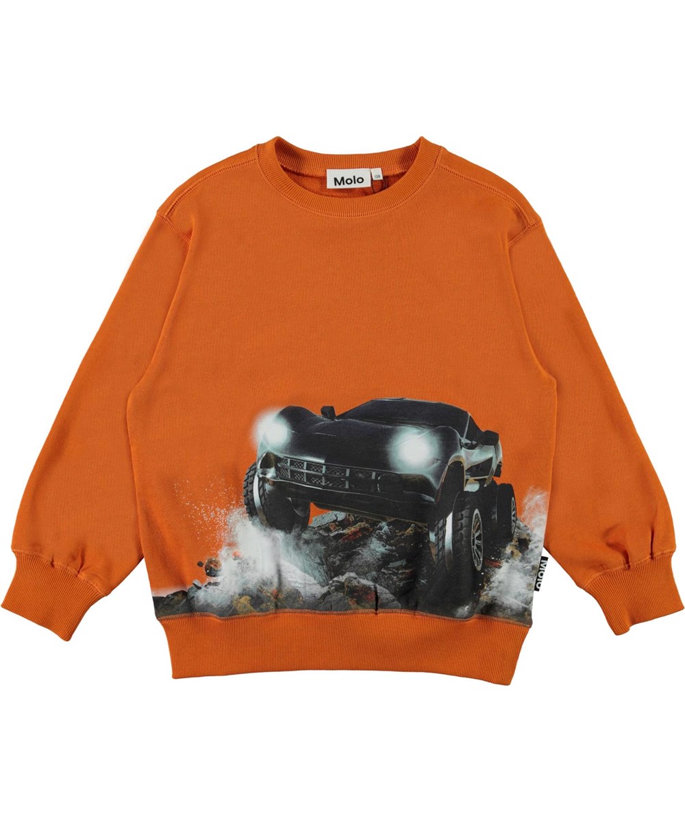 Mann - Autumn Forest - Oranje biologische sweater met autoprint 