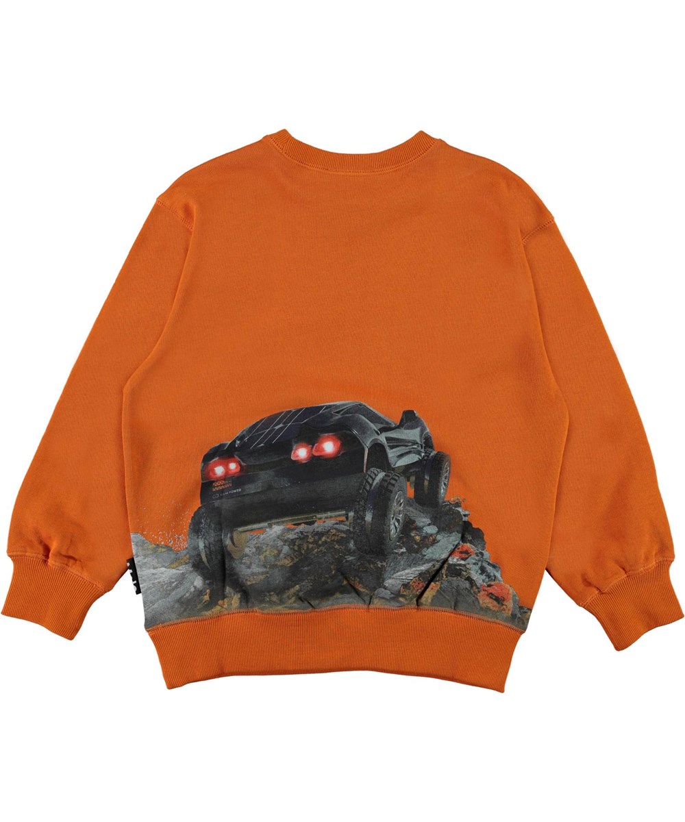 Mann - Autumn Forest - Oranje biologische sweater met autoprint 
