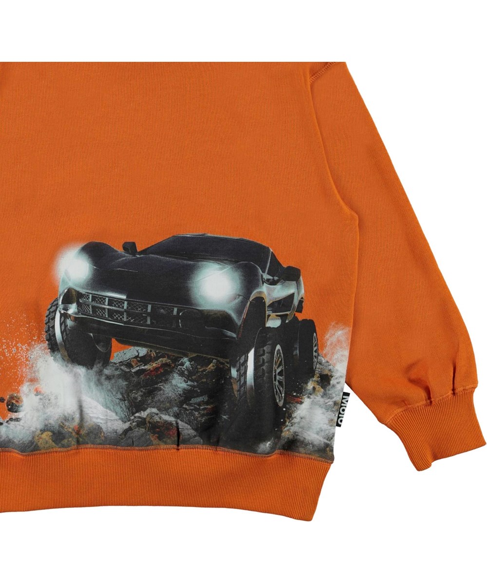 Mann - Autumn Forest - Oranje biologische sweater met autoprint 