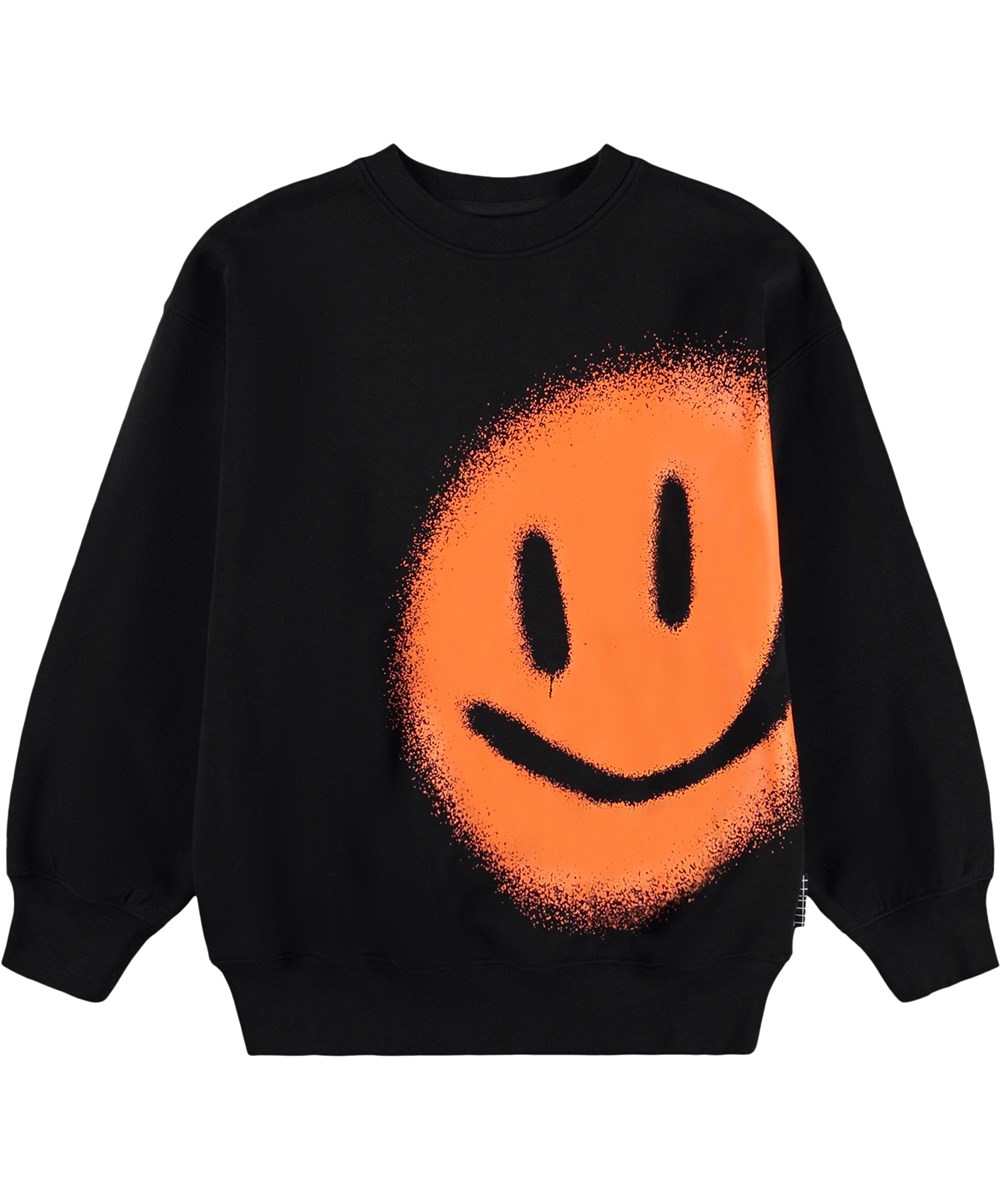 Mar - Black - Zwarte kindersweater met een print gemaakt van biologisch katoen met een borduursel