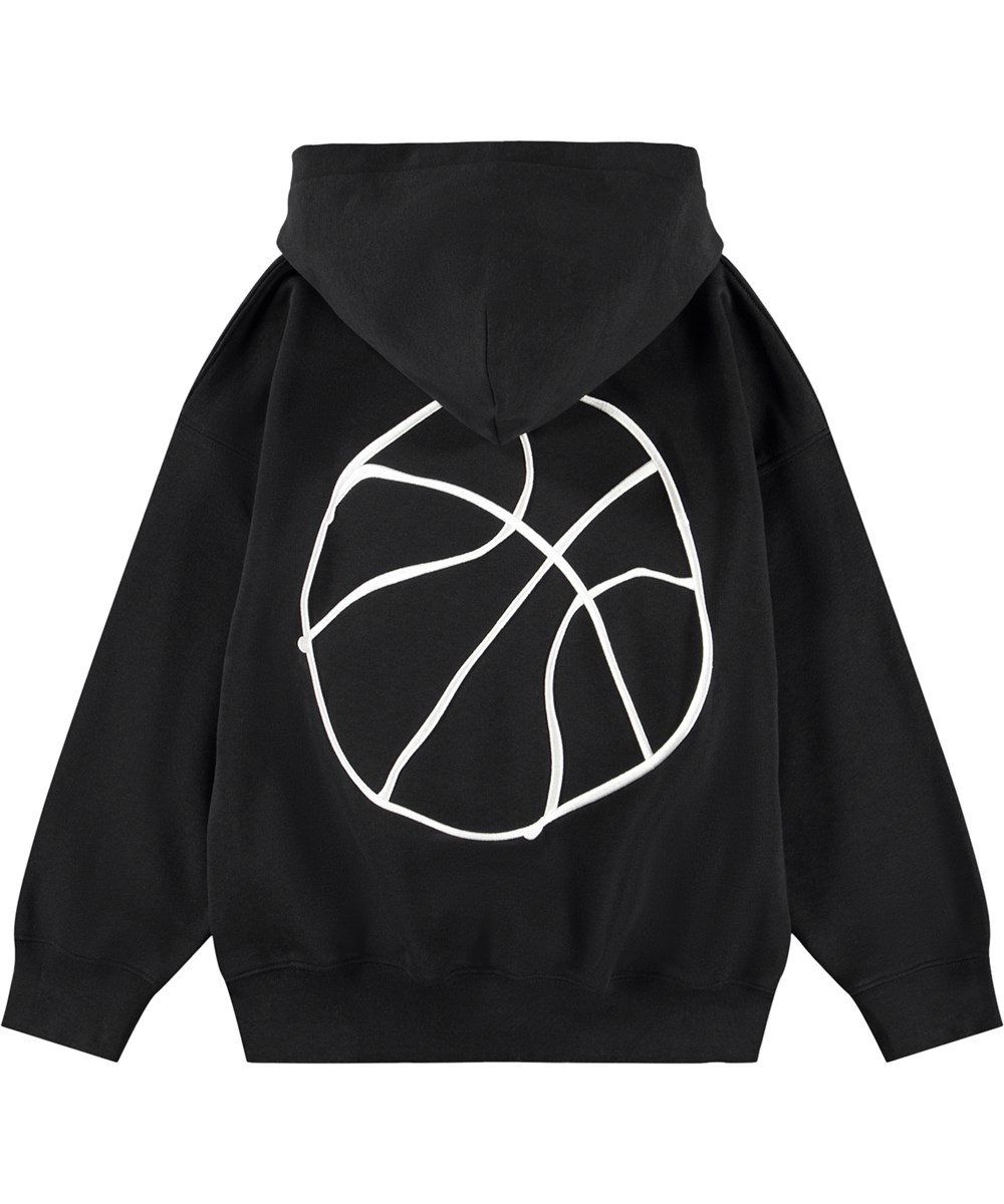 Marley - Black - Zwarte kinderhoodie met een geborduurde print gemaakt van biologisch katoen